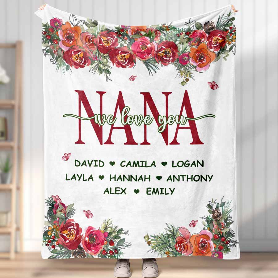 Personalized Nana Blanket With Grandkids Names Mothers Day Personalised Gifts For Grandma We Love You Nana Blanket With Grandkids Names Magic Exhalation