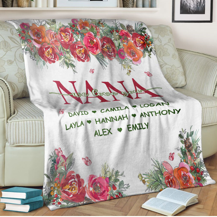 Personalized nana blanket with grandkids names sale