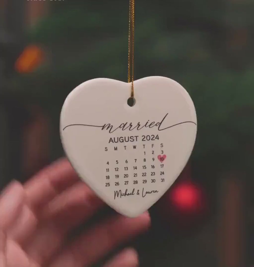 Custom Married Ornament for Bride | Heart Shape Calendar Ornament