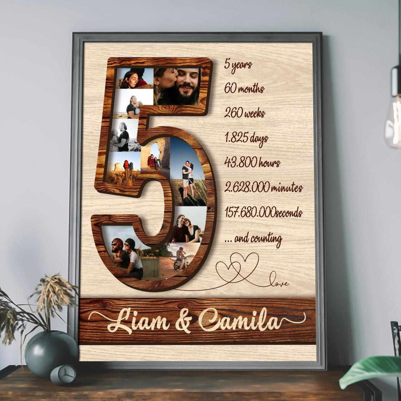 Personalize 5th Anniversary Photo Collage Gift, Custom Couple Name Canvas, 5  Years Anniversary Gift For Husband