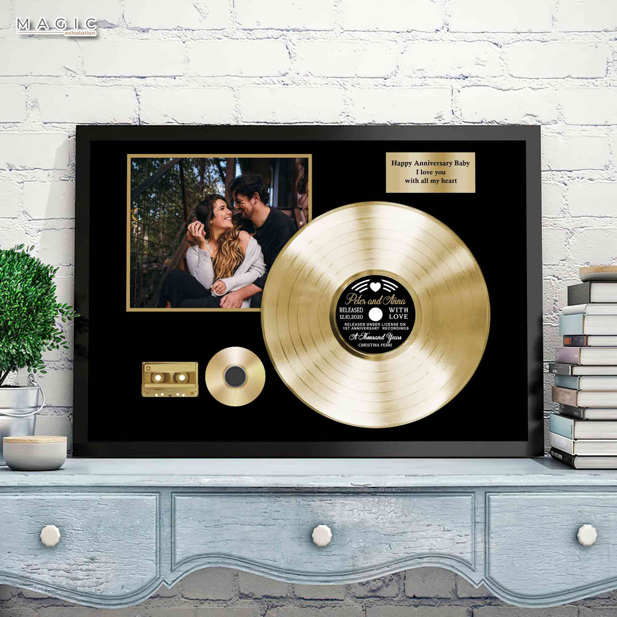 2 Year Anniversary Gifts Record Wall Decor Canvas, Personalized ...