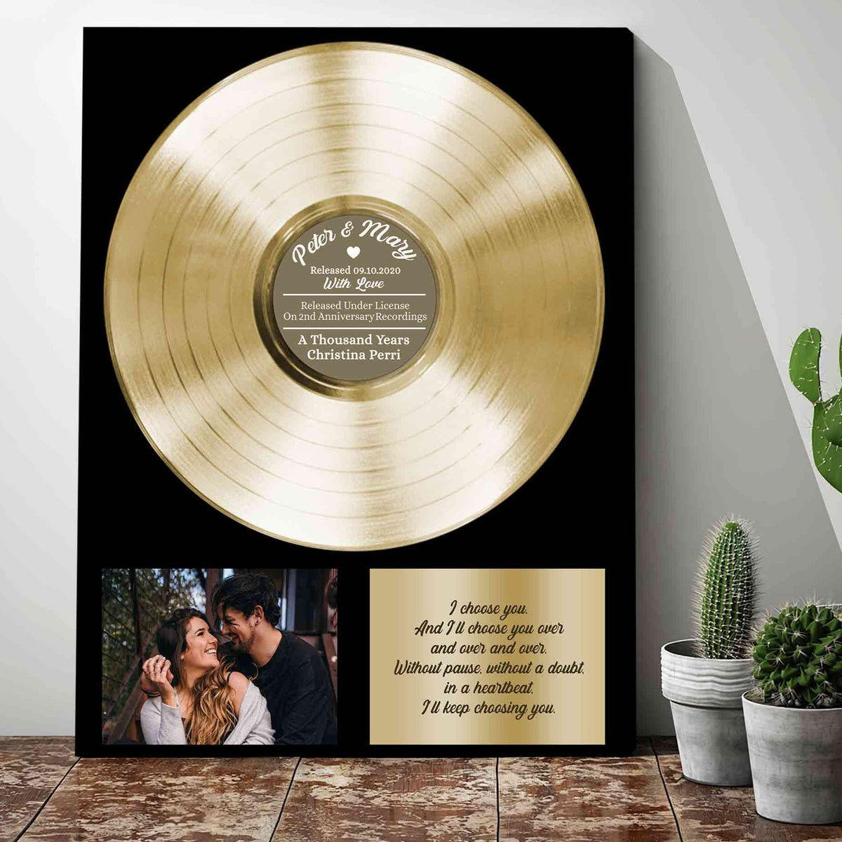 2 Year Wedding Anniversary Gift Custom Record Vinyl Print on Canvas ...