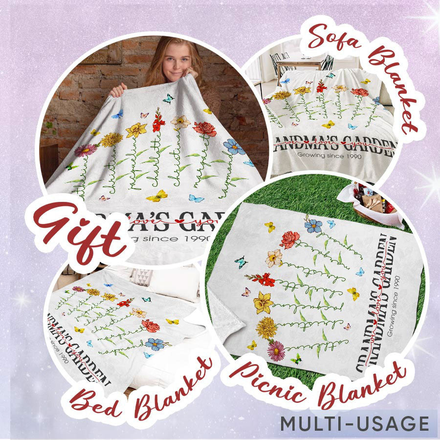 Personalized Mom's Garden Custom Birth Month Flower Family Love Grows Here  Fleece Blanket, Gifts for Grandma, birth flower blanket, Custom Mom's  Garden Blanket, mother's day gift ideas, Mom Blanket with Kids Name 