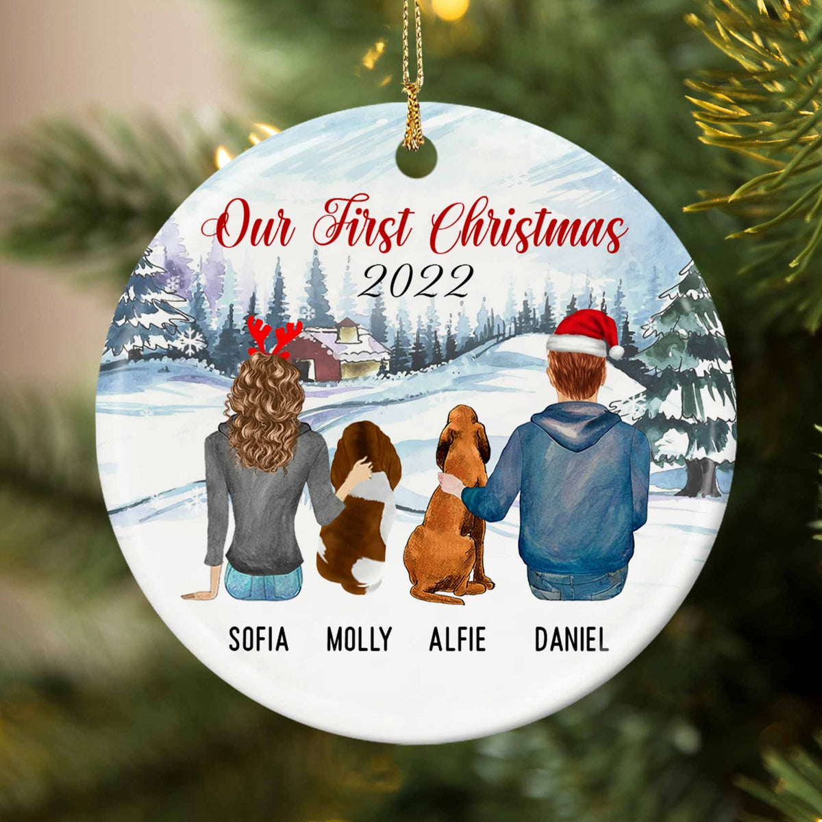 Personalized Valentines 2023, Couple with 2 Dogs Ornament, Our First ...