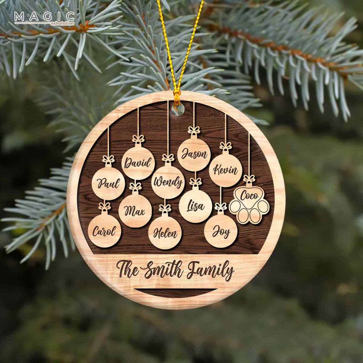 Family Christmas Ornament with Dog, Custom Family Name Christmas ...